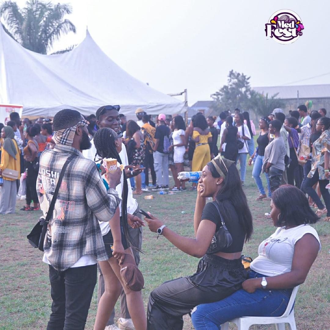 A lively crowd gathered under the festival tents at MedFest
